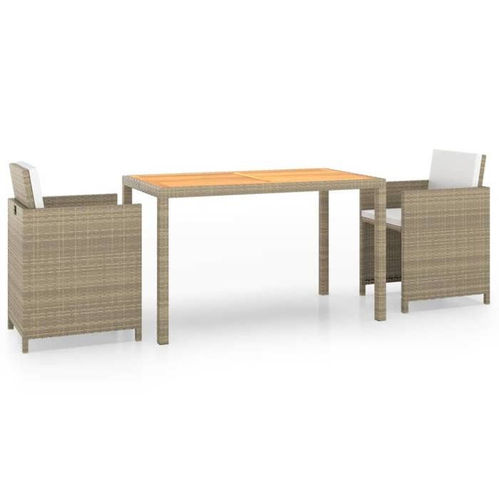 Ensemble de jardin - MAISON EXCLUSIVE - 3 pièces - Rotin synthétique beige - Table acacia massif - Coussins inclus