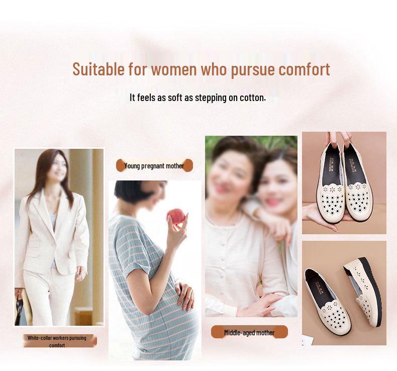 Летние дышащие кожаные сандалии для мамы – Мягкая подошва, Нескользящие балетки для женщин среднего и пожилого возраста