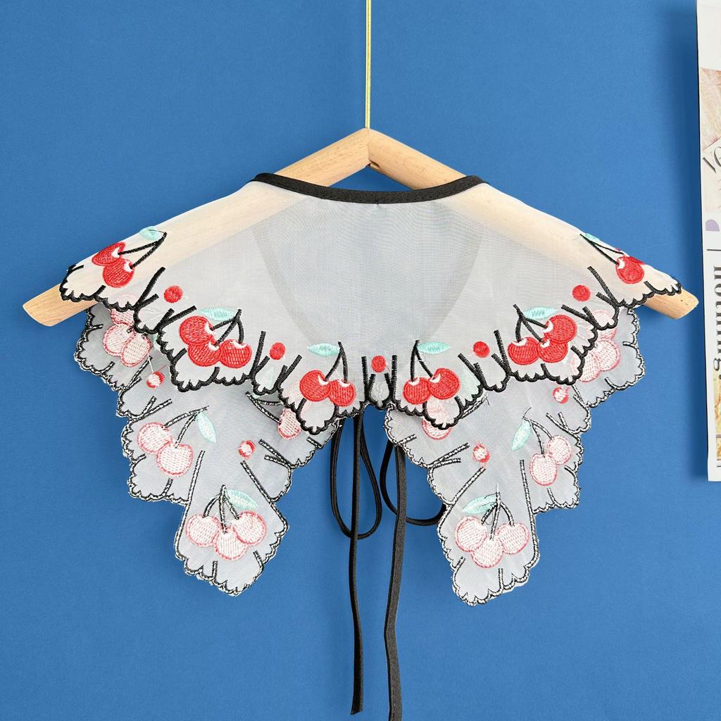 Organza Cherry Embroidered Bow Collar Faux Shawl for Women and Children