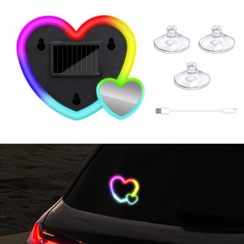 Colorful LED car triangle window solar love atmosphere light, car free wiring, wireless decoration neon light