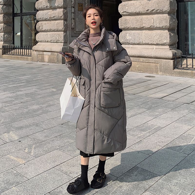 Осень-зима, пуховая женская зимняя стеганая куртка средней длины, толще, чем до колена, стеганое пальто