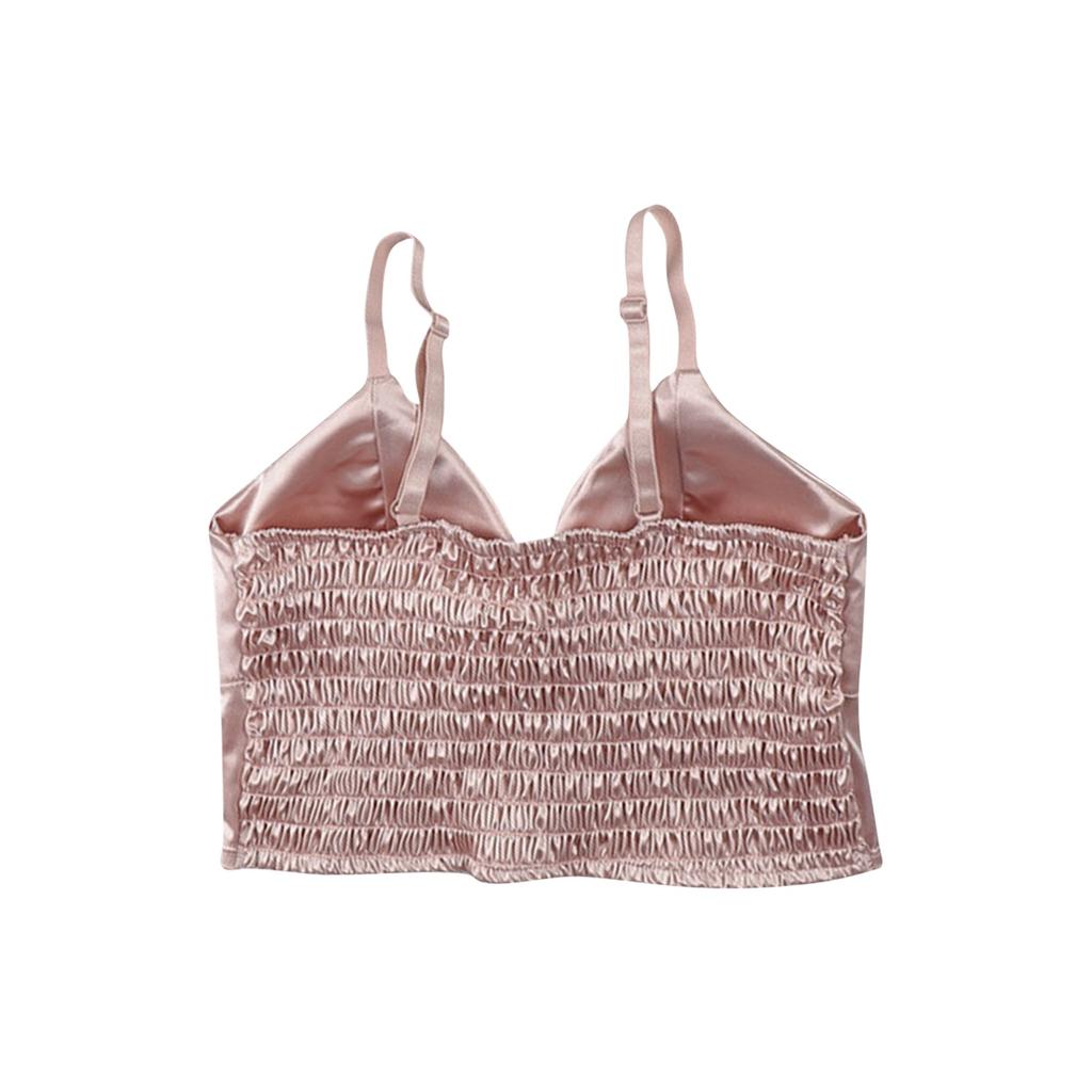 Женская модная сексуальная однотонная атласная майка с v-образным вырезом и подкладкой на груди, красивое нижнее белье сзади