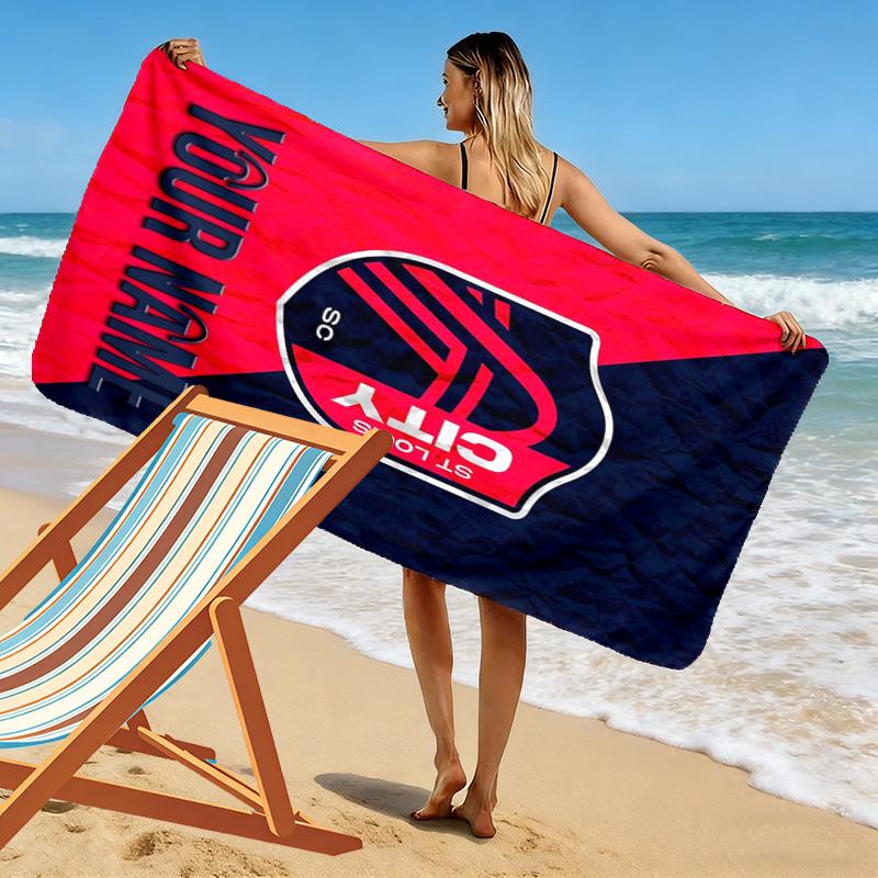 Name Custom St. Louis City SC Print Beach Towel, Large Soft Quick Dry Towel for Beach Camping Swimming