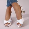Simple Mesh Rhinestone Fish Mouth Shoes Women's Summer Large Size Side Hollow Fine Heel Roman Sandals Fashion Women Summer Breathable Shoes