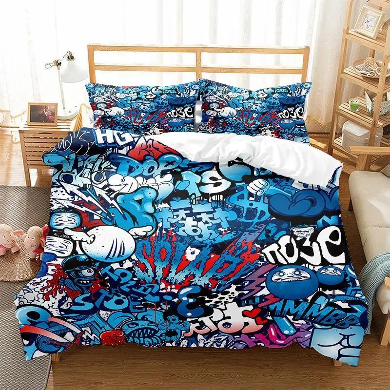 Принт Граффити Полный Комплект Пододеяльника Бесплатная Доставка Художественный Стиль Индивидуальность Постельное Белье 2 Человека Включает Пододеяльник + Наволочку