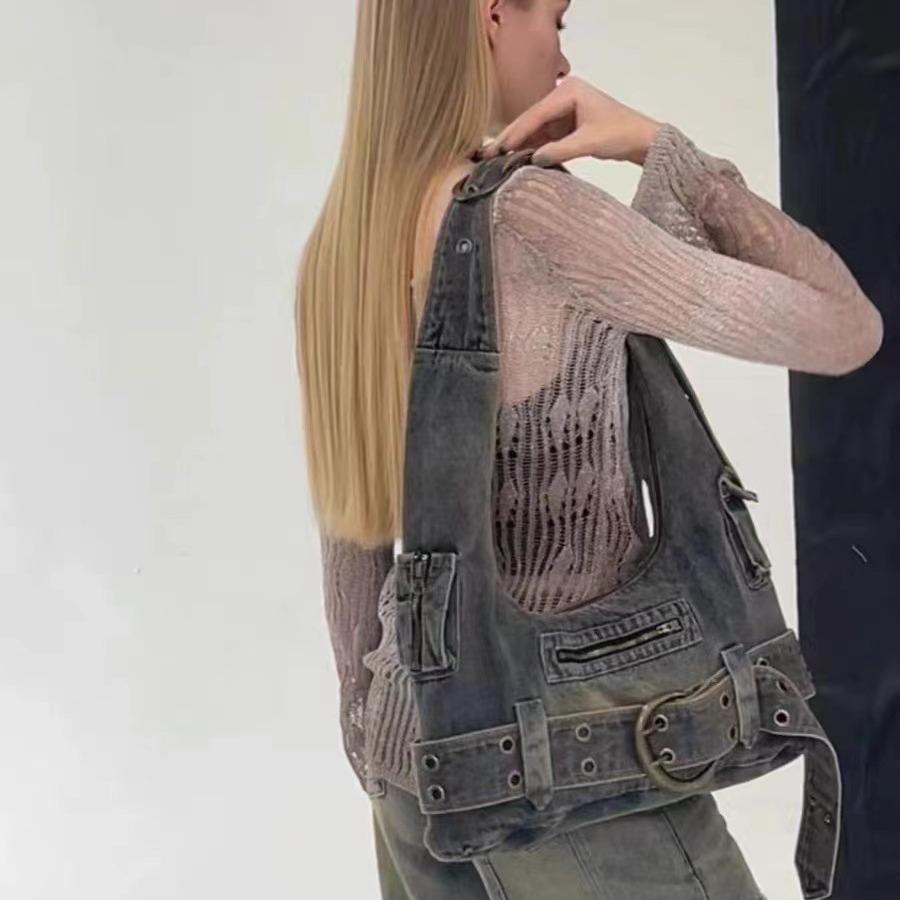 Женская джинсовая сумка большой вместимости, сумка через плечо на одно плечо