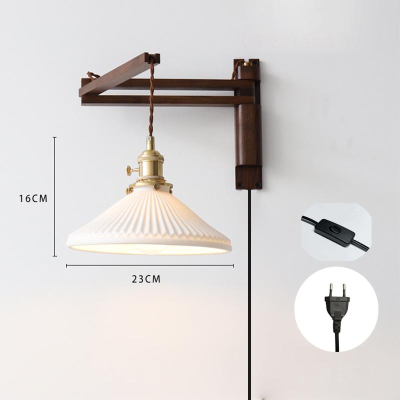 Retro Folding Walnut Color Wall Lamp Japanese Study Living Room Bedroom Bedside Lamp Tea Room Homestaynostalgic Coffee Shop Lamp