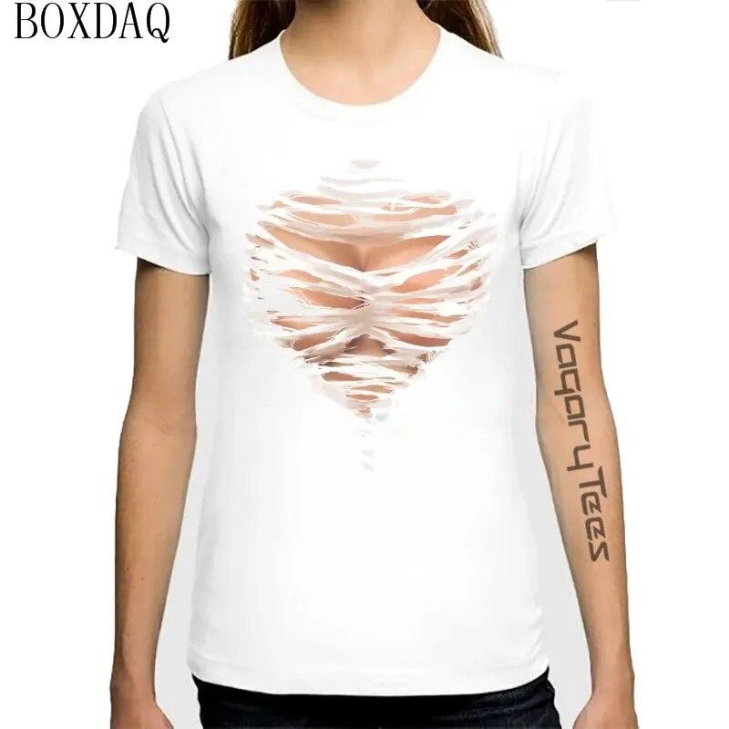 Женские летние крутые футболки, сексуальная перспектива, 3D-сиськи с принтом, женская футболка с короткими рукавами, летние уличные топы с круглым вырезом и узором груди