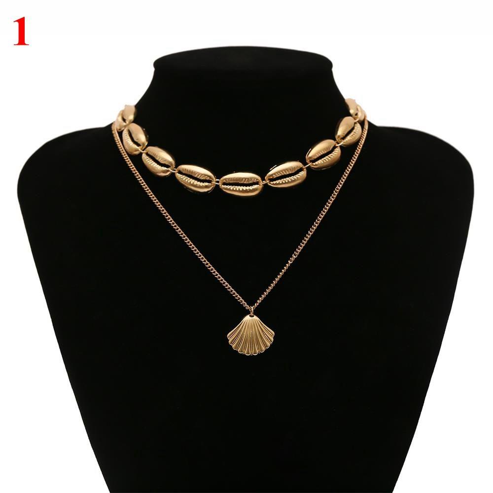 Summer Golden Chain Choker Multilayer Shell Necklace Cowry Seashell Pendant Beach Jewelry Bohemian
