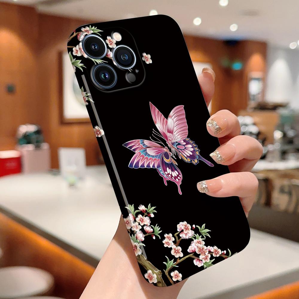 Для iPhone 16 15 14 Samsung S23 A52 A33 A73 A53 Huawei Xiaomi Redmi OPPO Vivo Gradient Butterfly Floral Flower Full Lens Protective Hard Phone Case