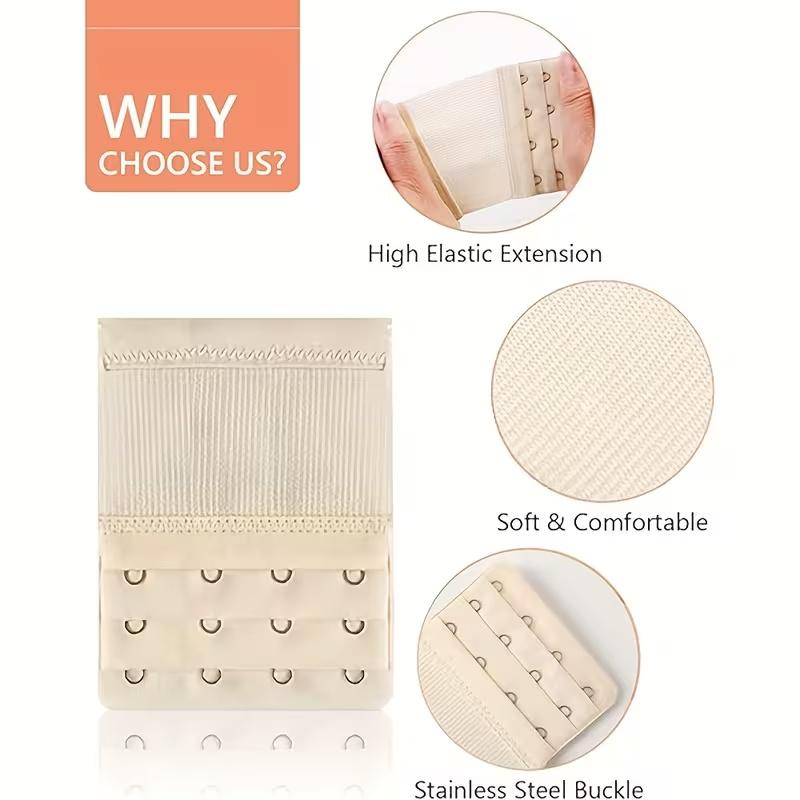 Bra Extender 4-Pack, 3-Row 4-Hook Adjustable Design, Solution for Tight Bras - Beige & Black