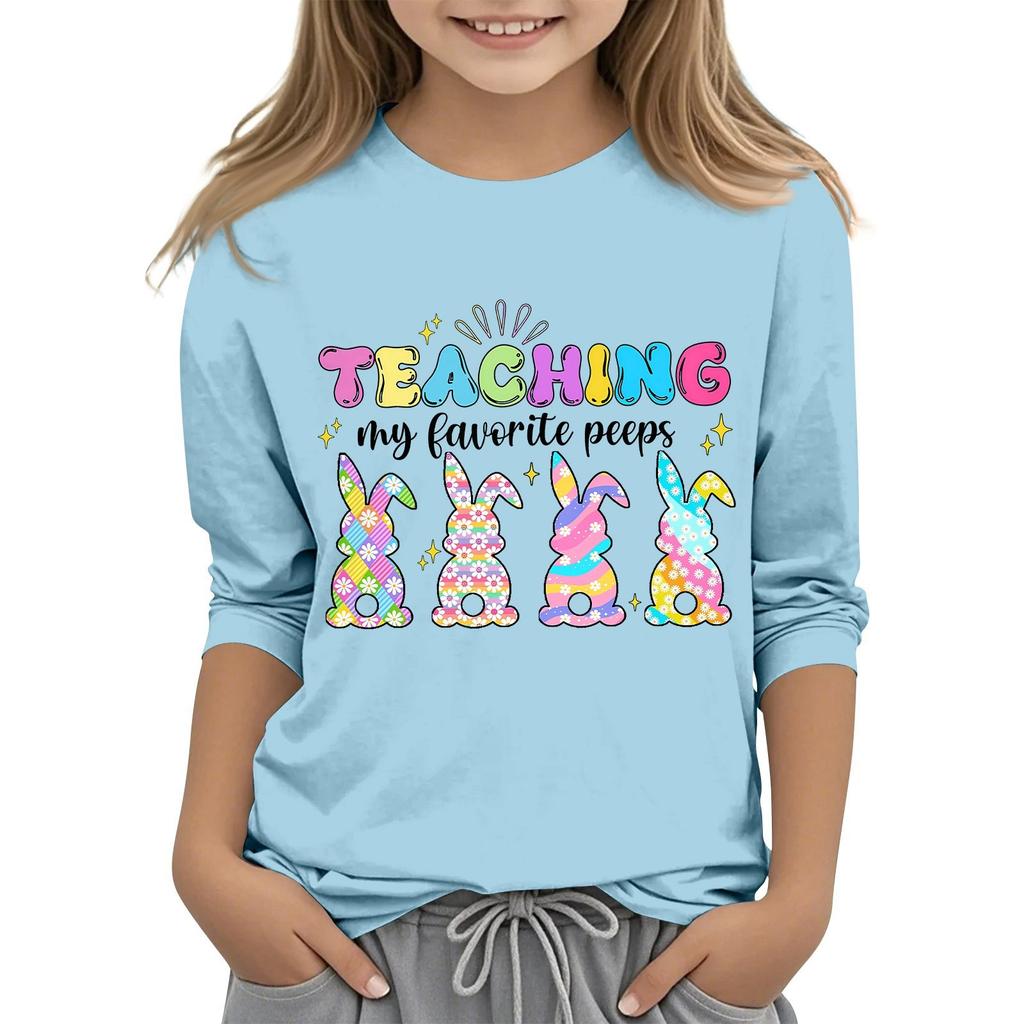 Повседневная футболка с круглым вырезом и пасхальным принтом, с рукавами 7 точек для детей