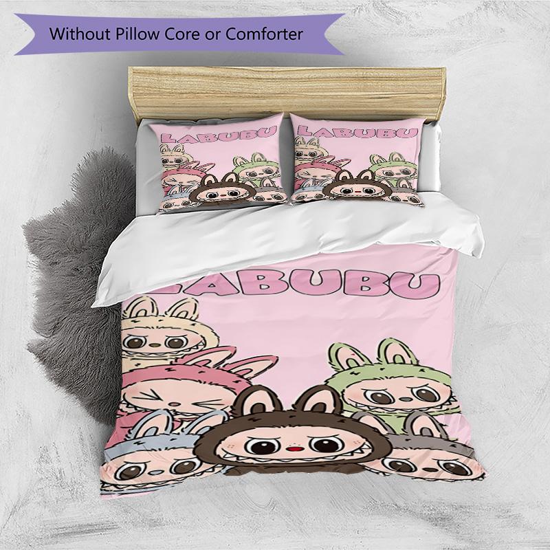 3pcs Duvet Cover Set (1*Duvet Cover + 2*Pillowcase, Without Core), Labubu Print Bedding Set, Bedroom Decor, All‑Season, Birthday Gift