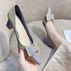 Special Heel Single Shoes Autumn New Pointed Toe Shallow Mouth Crystal Square Buckle Slip Anti-slip Wear-resistant High Heels