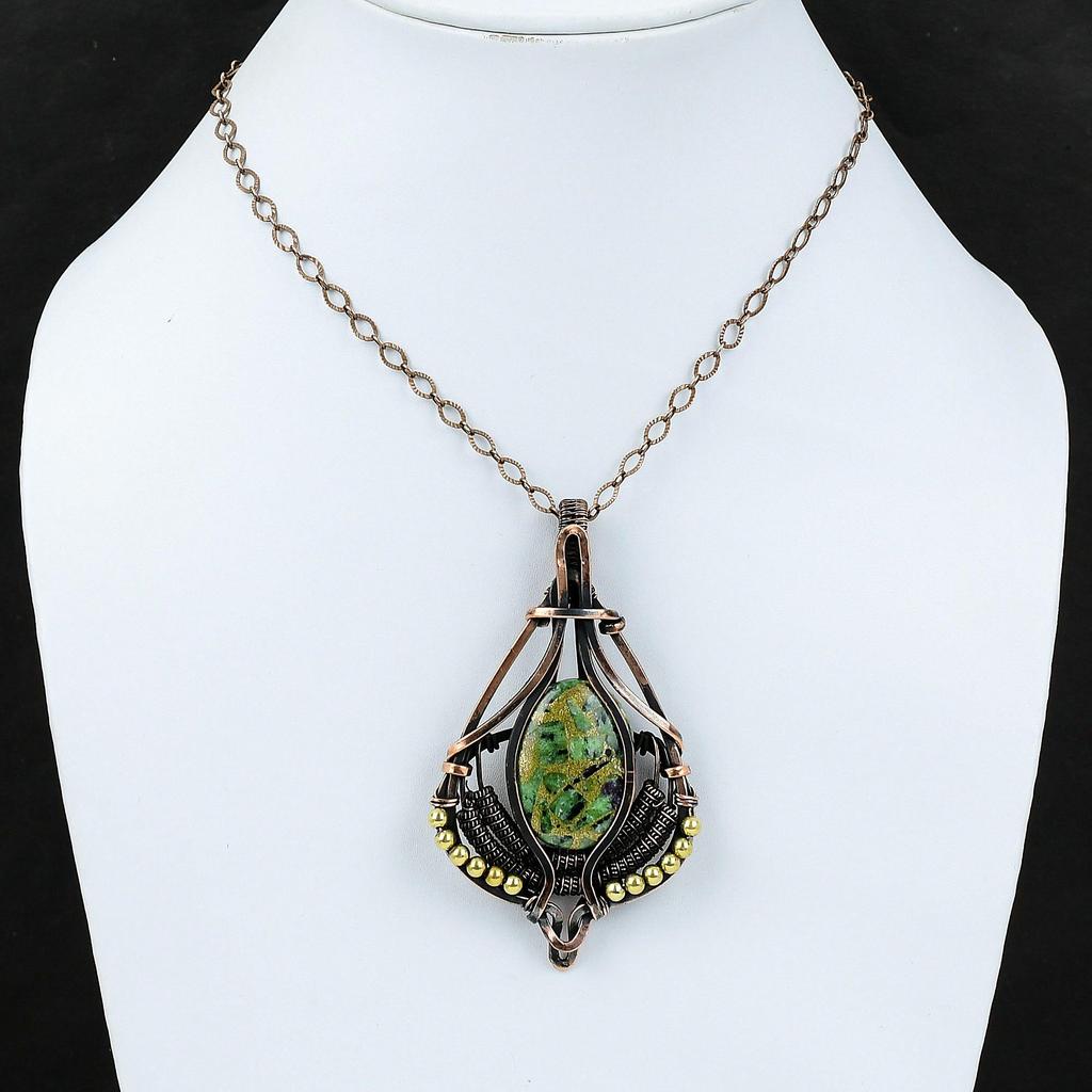 Copper Ruby Zoisite Pendant Copper Wire Wrapped Pendant Handmade Brand New Pendant Copper Wire Wrap Jewelry Gift For Mother Gemstone Pendant