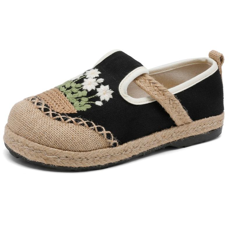 Johnature Женские туфли на плоской подошве в этническом стиле из хлопка и льна с круглым носком, вышитые вручную