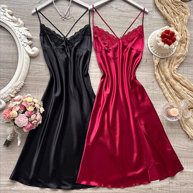 Длинная простая имитация шелковой пижамы с перевязью для женщин, сексуальная модная пижама для ванной