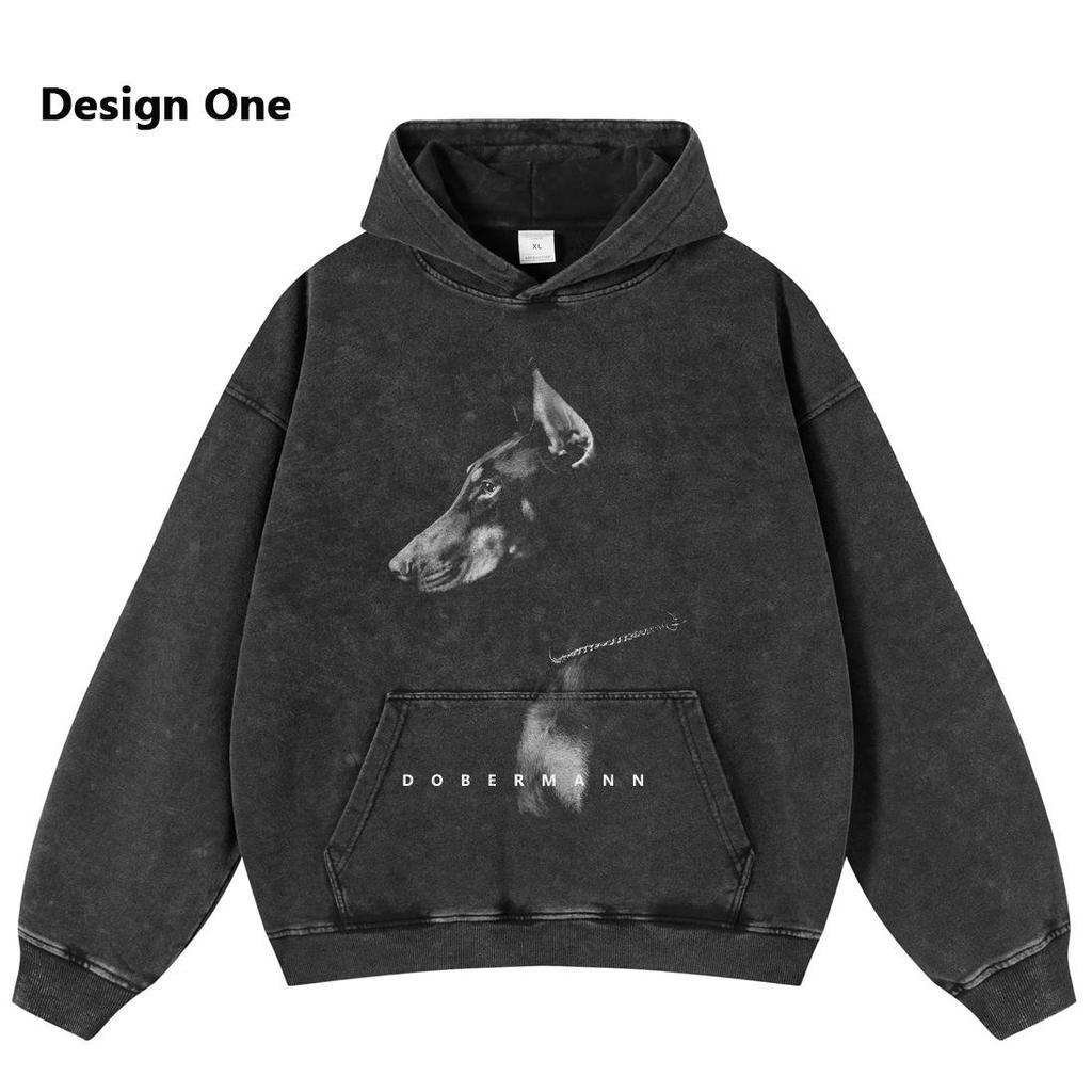 Толстовка с капюшоном унисекс с принтом Dobermann Retro Castle, черная, свободного покроя, Y2K