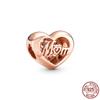 Шарм из розового золота 925 пробы с сердцем из бисера, подарок, подходит для милого модного браслета, ожерелье, ювелирные изделия для женщин
