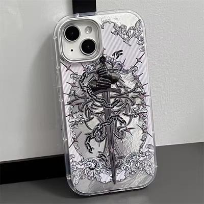 Чехол для телефона с рисунком ретро-рыцарского меча для iPhone 16/15/14/13/12 Pro Max Plus и 11 - текстура фольги Aurora Vintage Soft Shell Cover