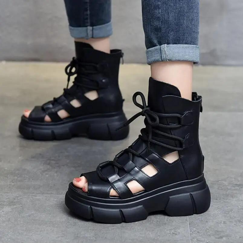 Fashion New Summer Hollowed-out Breathable Thin Roman Sandals Women High-heeled Platform Sandals Wedge Platform Gladiator Shoes