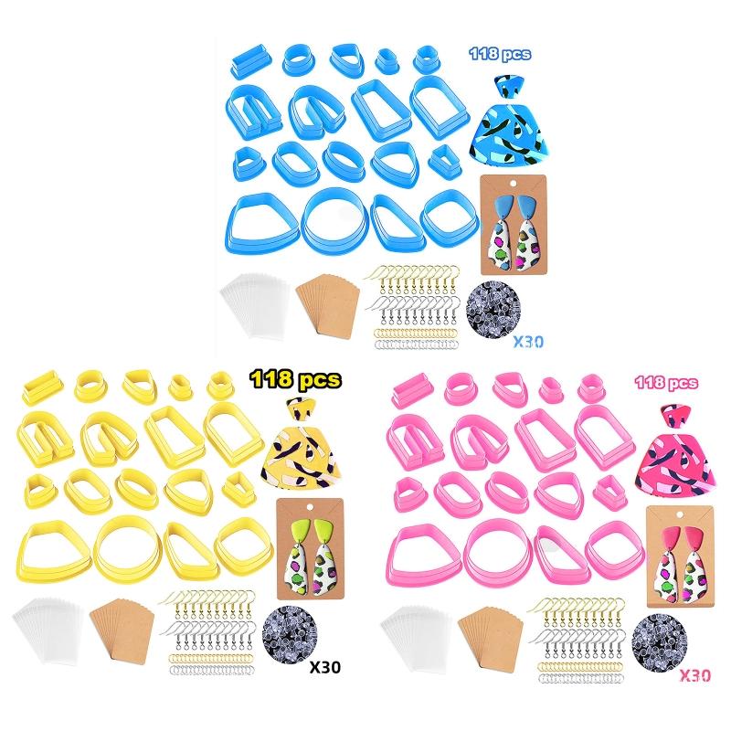 118Pcs Plastic Cutters Sets 18 Shapes Clay Cutters with Earring Hooks Jump Rings Clay Scrapers for Earring Jewelry