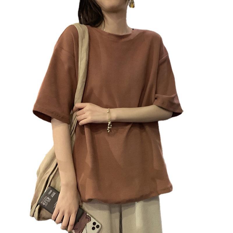 Корейская женская летняя футболка свободного кроя с надписью - с коротким рукавом