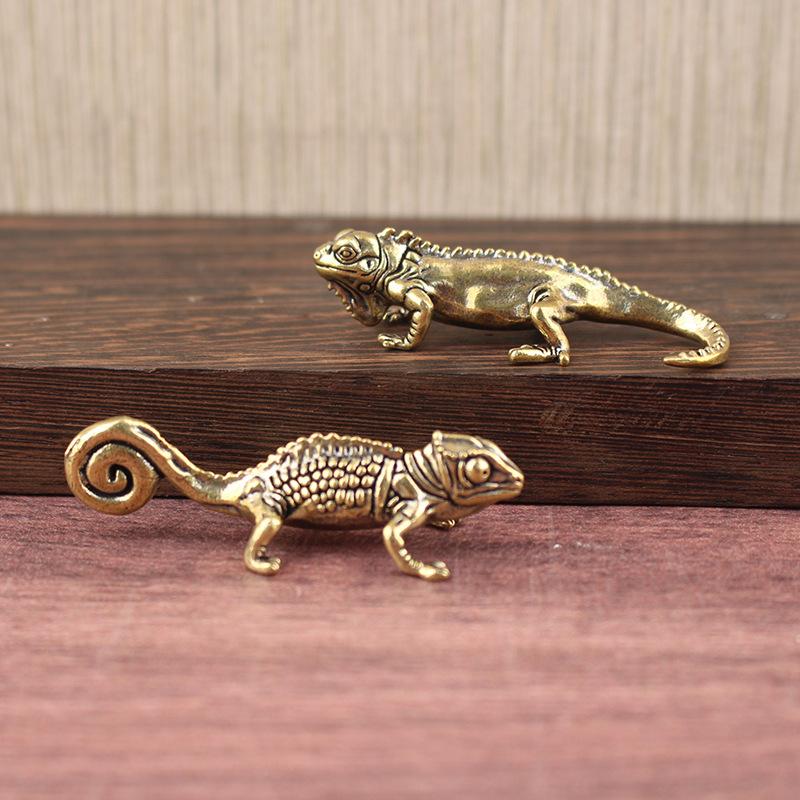Gecko Figure Home Decor Small Ornaments Antique Brass Animal Figurines Tea Pet Desk Decorations Home Decor Accessories