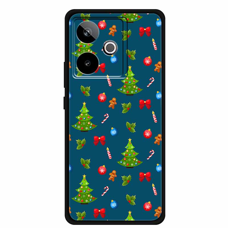 Рождественский чехол для Realme GT7 GT 7 7T Черные силиконовые чехлы для Realme GT 7T Мультяшный Санта-Клаус Елка Задняя крышка