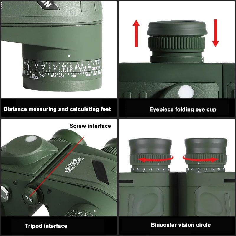 Binoculars Hd 10x50 With Compass Rangefinder Professional Waterproof Powerful High Power Telescope Boating Bird Watching Hunting