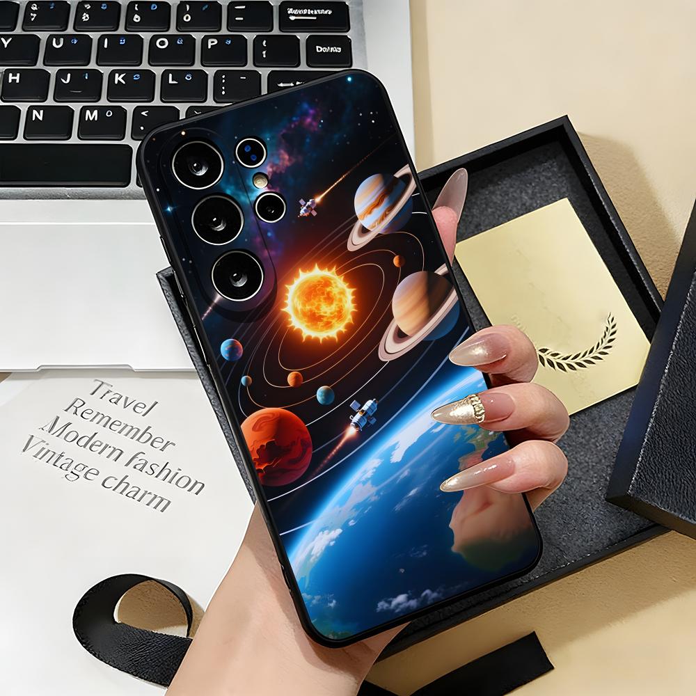 Чехол для телефона 'Космическая планета' для Samsung S26 S25 S24 FE S23 S22 S21 Plus S20 Ultra Note20Ultra Черный Мягкий корпус