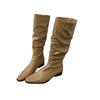 Thick Heel Pleated Stack Long Tube Women's Shoes New Spring and Autumn Western Thin Medium Tube Long Boots