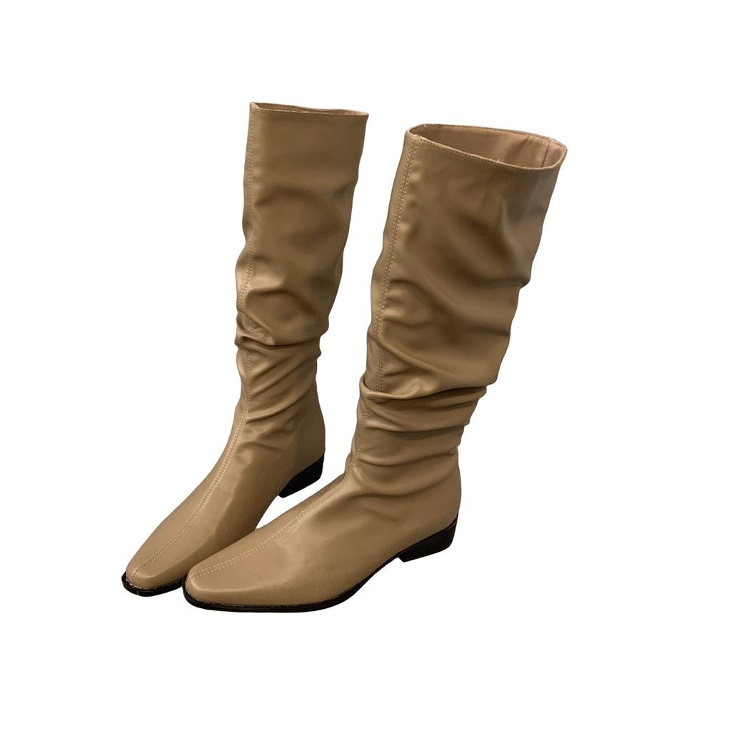 Thick Heel Pleated Stack Long Tube Women's Shoes New Spring and Autumn Western Thin Medium Tube Long Boots