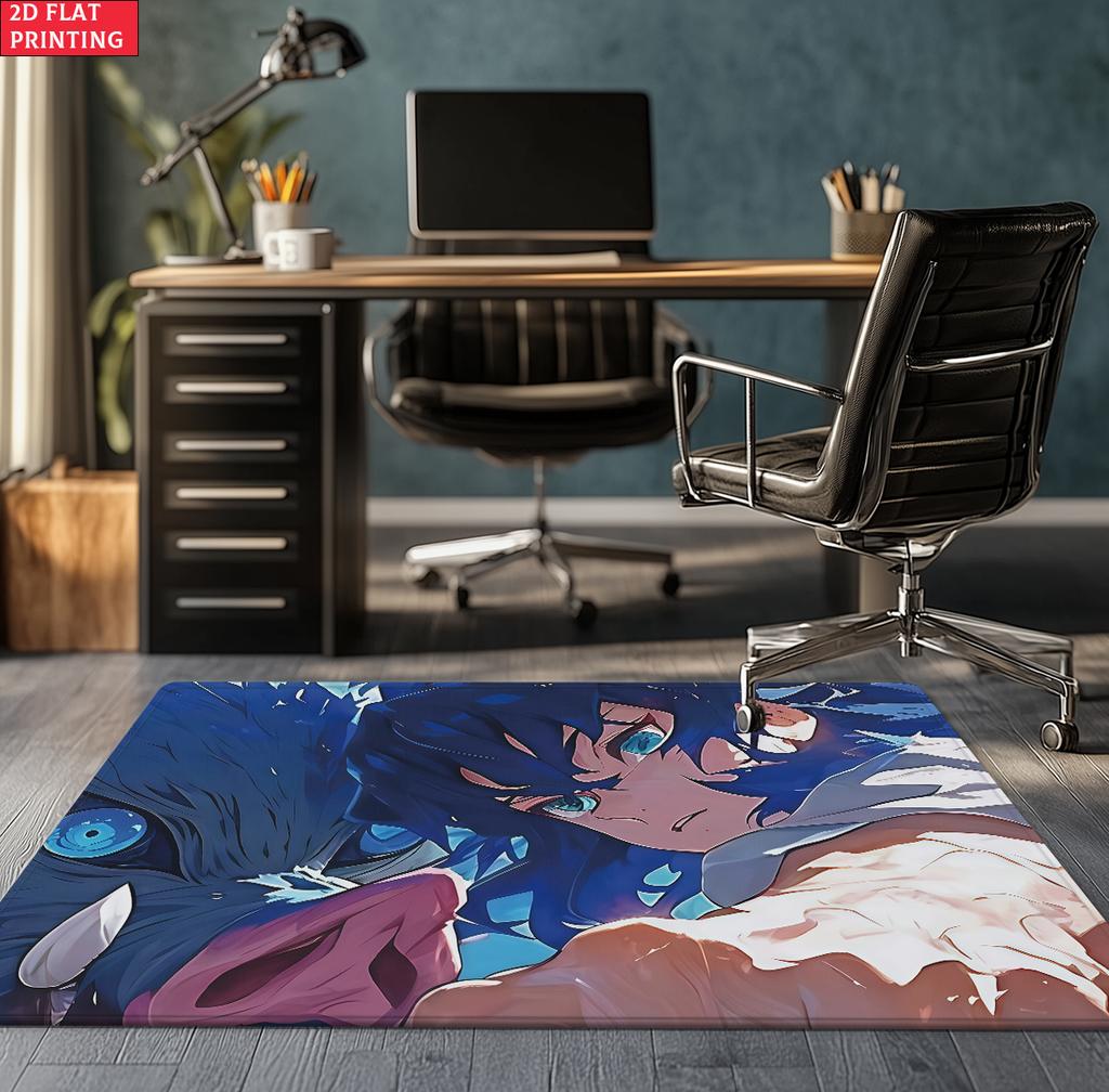 Anime Demon Area Rug, Dark Fire Water Theme Non-slip Floor Mat, Gamer Room Bedroom Decor Carpet, Washable Home Gift