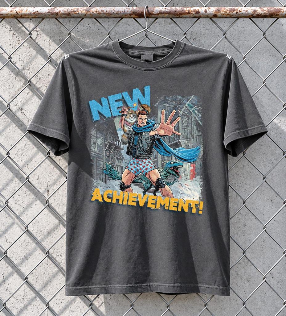 New Achievement Shirt, Dungeon Crawler Carl Tee, LitRPG Bookish Merchandise, Sci-Fi Fantasy Reader Graphic Top, Funny Cat Novel Fan Apparel