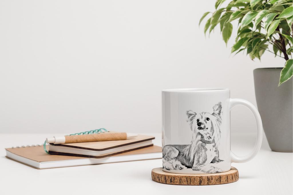Chinese Crested Dog, Puff - cup with a dog, cup with a photo, personalized gift from the Art-Dog brand