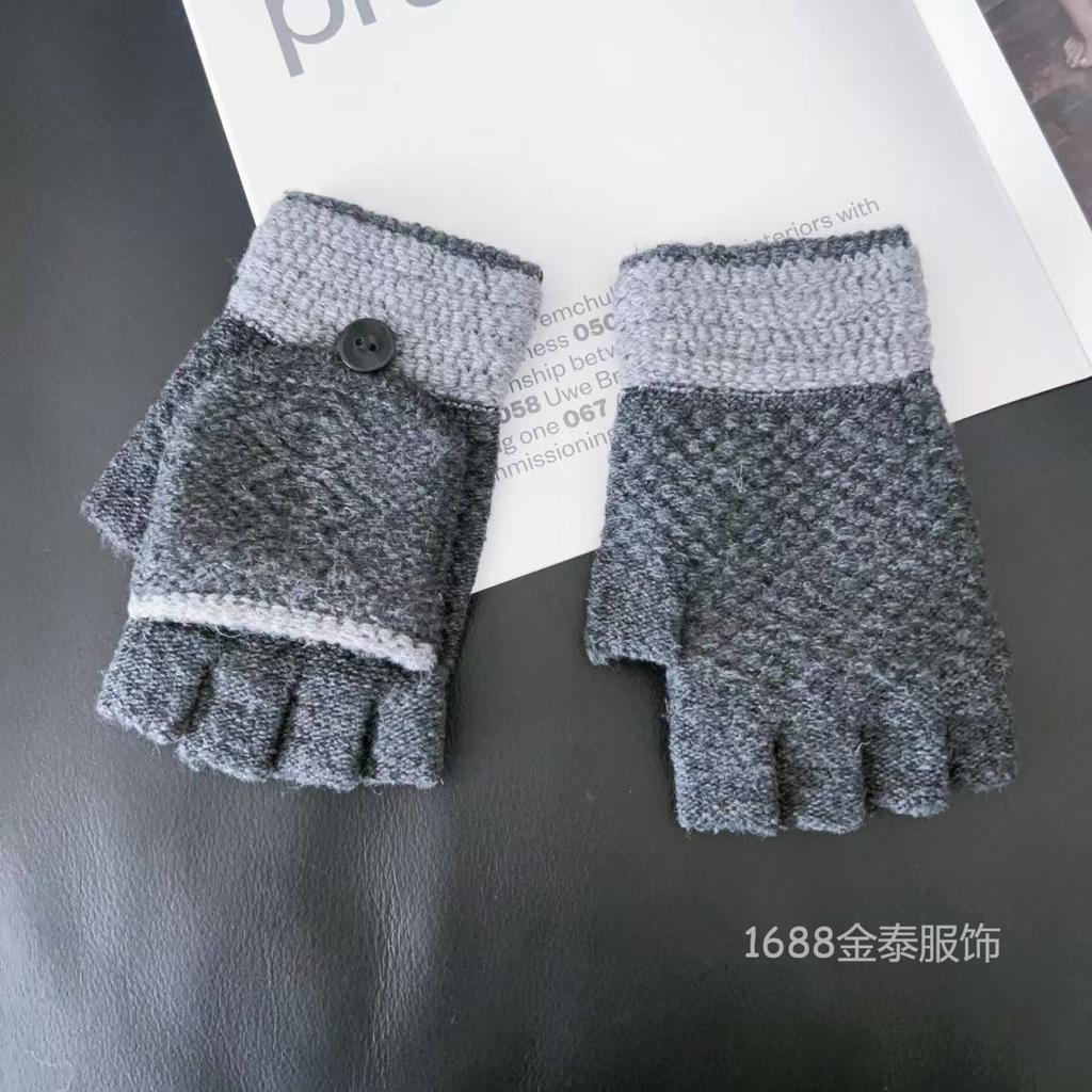 Осенне-зимние перчатки-митенки со свободными пальцами сохраняют тепло, простые, атмосферные, модные, утолщенные вязаные студенческие уличные ветрозащитные перчатки для езды в холодную погоду