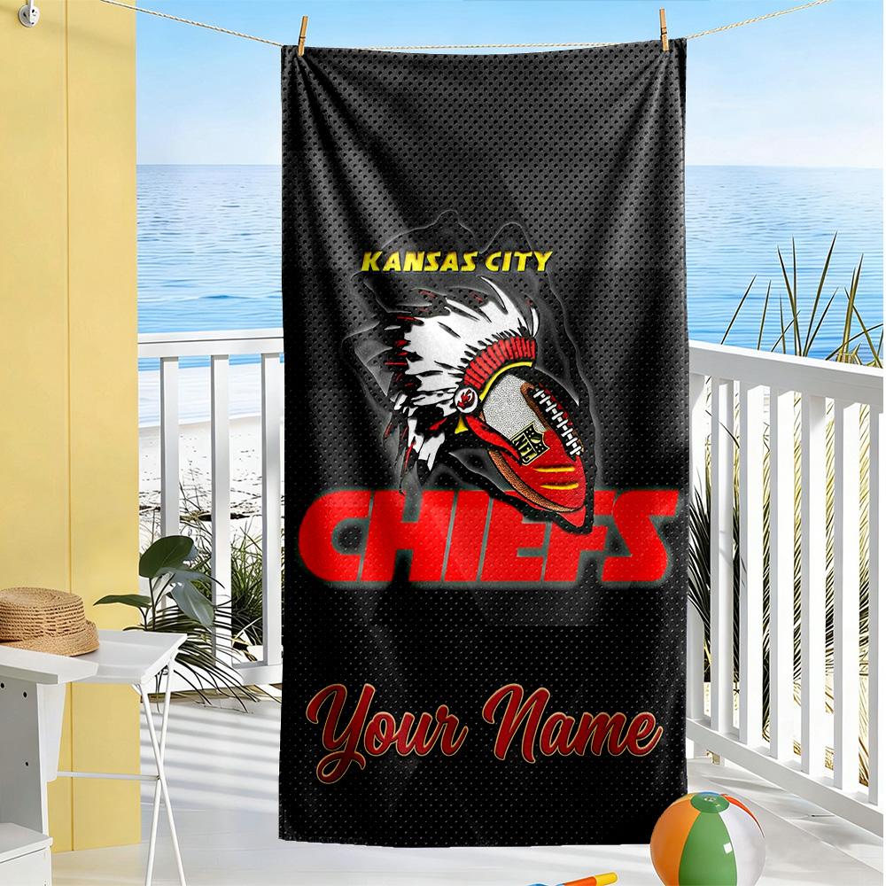 Kansas City Football Personalized Text Beach Towel Super Soft Microfiber Quickdry Fabric