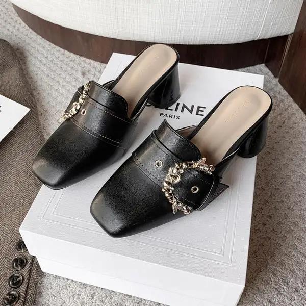 Мокасины с закрытым носком, плоские туфли, женские тапочки, женские туфли на каблуках, мюли, сексуальные высокие квадратные летние туфли, туфли-лодочки