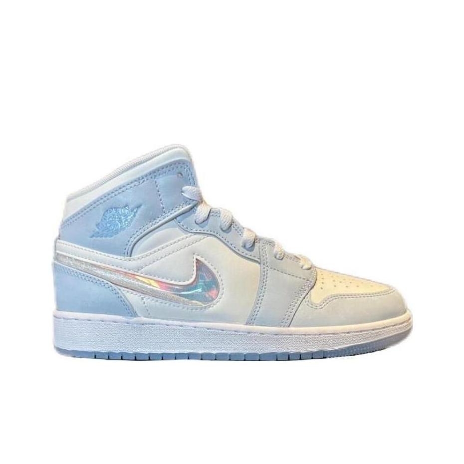 Детские кроссовки Air Jordan 1 Mid SE GS Glitter Swoosh Blue Blue-Tint Summit-White FQ9117-400