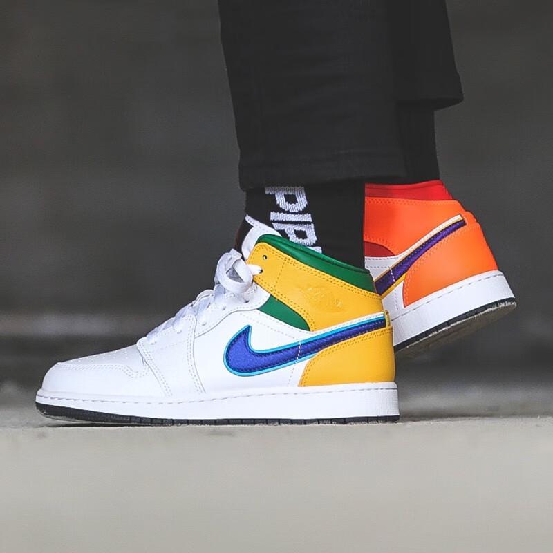 Jordan 1 Mid GS Белый Пурпурный Сине-зеленый 554725-128