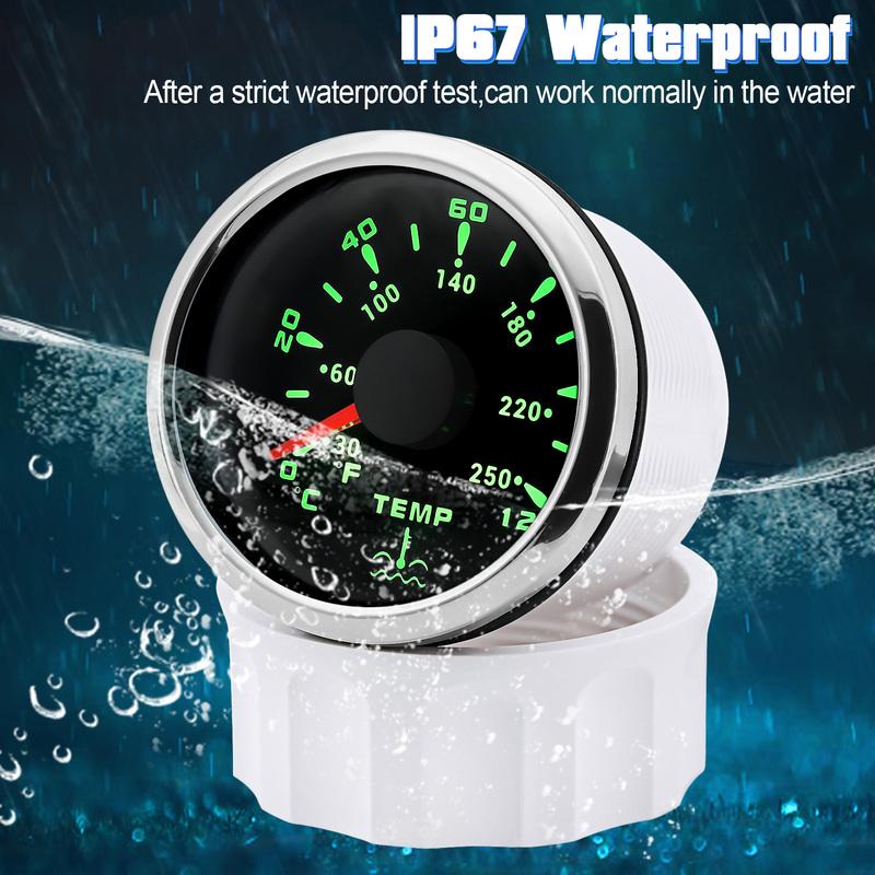 7 Colors Backlight Water Temp Gauge Fuel/Water Level Gauge Oil Press 52mm Gauge For Marine Boat Car Truck Auto Parts 12V 24V
