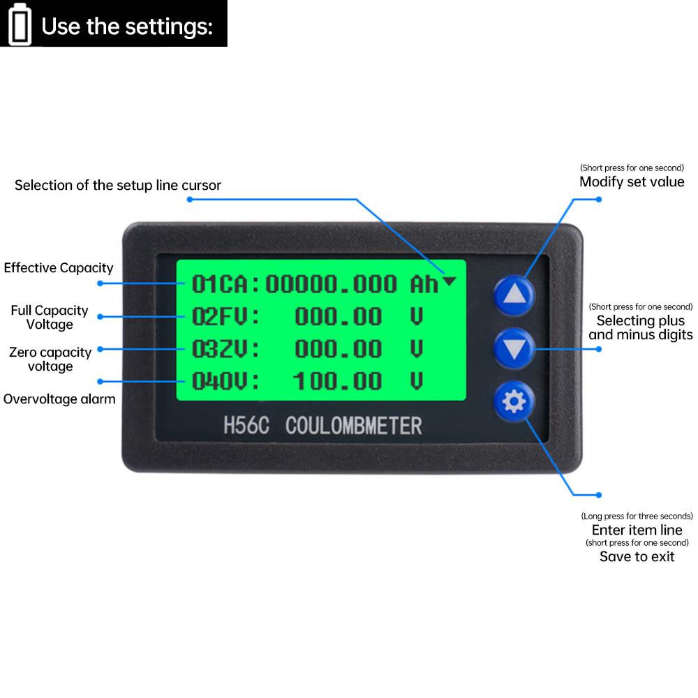 DC 10-100V 100A 200A 300A Измеритель емкости аккумулятора Кулон-метр Монитор Отображение емкости Кулон-тестер Вольтметр Амперметр Ваттметр