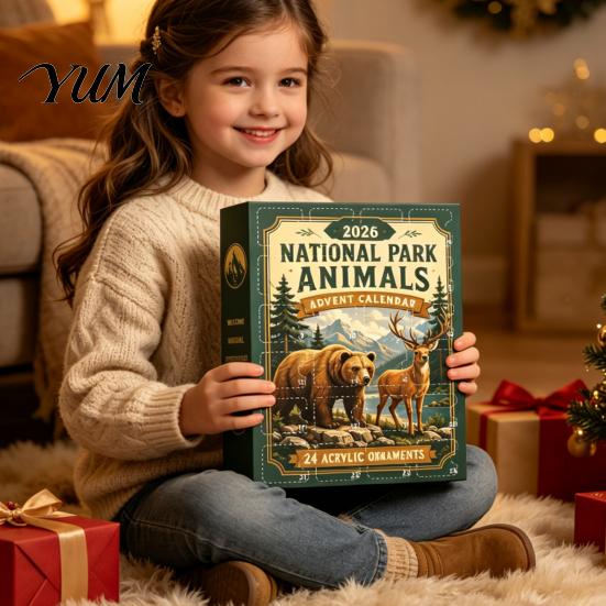 Daily Surprise Countdown Gifts National Park Animal Arrival Calendar, 24 Days Acrylic Figures, Festive Calendar 2D Flat Hanging Ornaments for