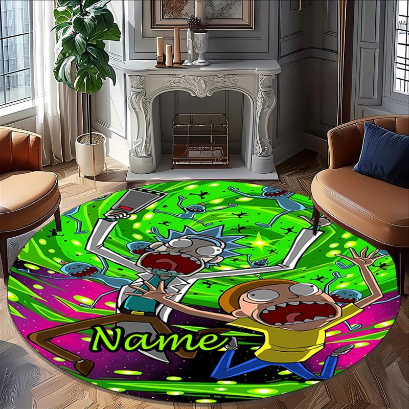 Customizable R-Rick and Morty Round Non-Slip Carpet - Ideal for Garden, Picnic, Office, Perfect for Decoration, Suitable For All Seasons