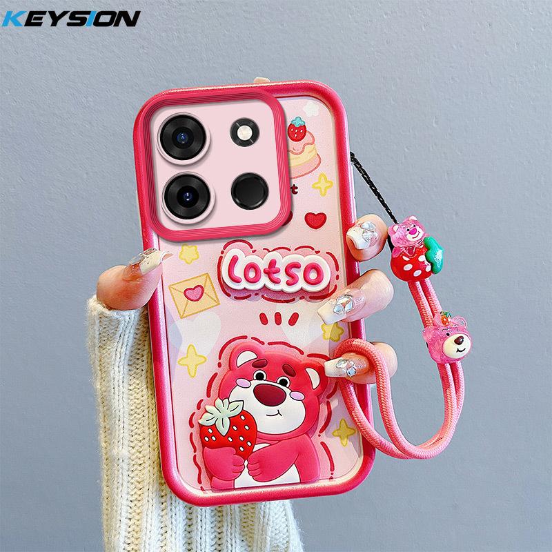 KEYSION Shockproof Case for TECNO Spark Go 2023 with Lanyard Silicone Cute 3D Cartoon Doll Phone Cover for TECNO Pop 7 Pro