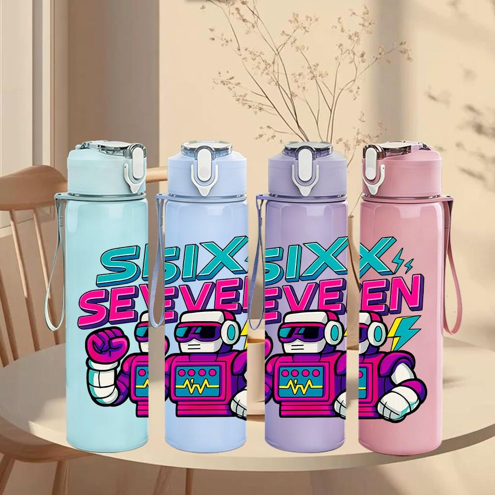 1PC Six Seven Game Retro Text Pattern 750ml Color Plastic Sports Water Bottle Leakproof Flip Straw Lid Suitable for Sports Office Home Use