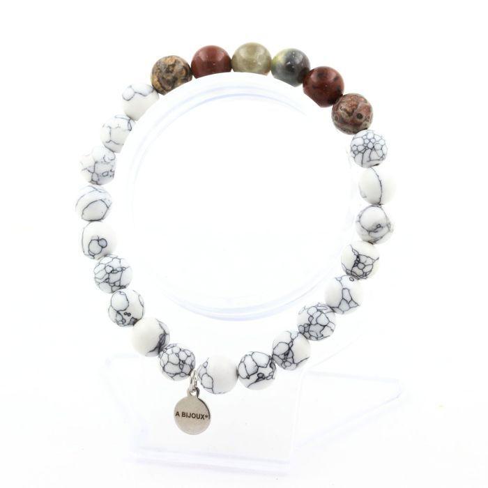 Stones and Minerals. Mogok Sapphire Bracelet, Burma, Myanmar + Leopard Jasper Beads + Made In France.