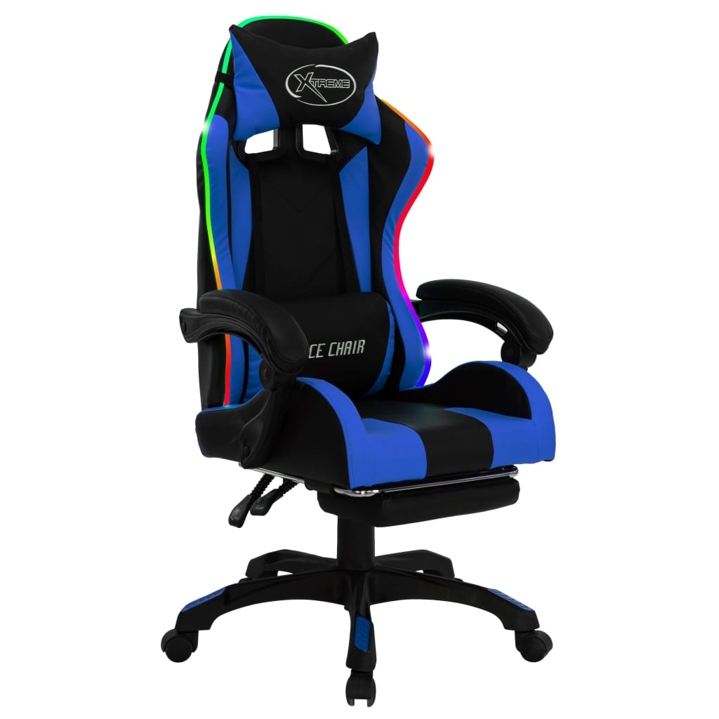 Gaming Chair with RGB LED Lights Blue and Black Artificial Leather