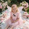 Girls Butterfly Tulle Dress, Dazhou Printing,Cute Princess Party Dress with Bow, Short Sleeve Summer Dress for Little Girls